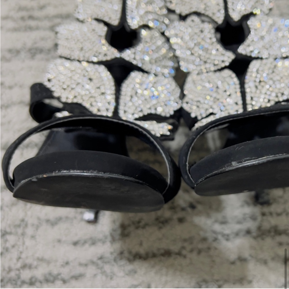 Olivia Black Buckle Rhinestone Diamond Heels - Picture 10 of 12